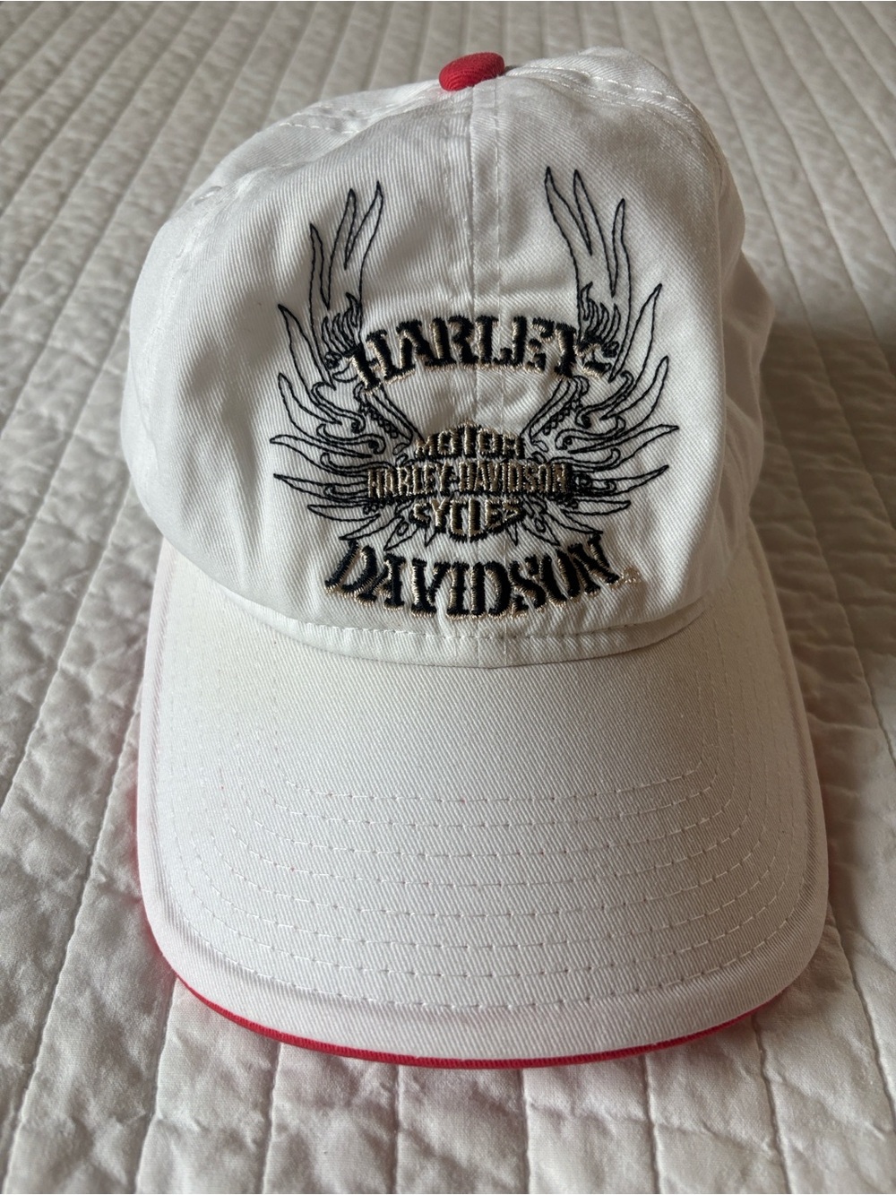 New Era White Baseball Cap with Red Bill